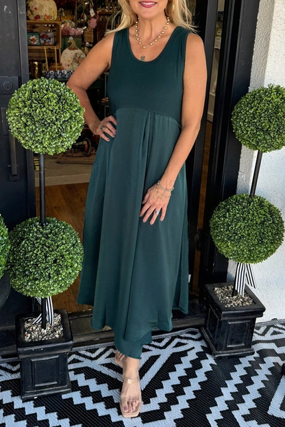 Women Inner Dress + Knitted Pleated Top Casual Suit