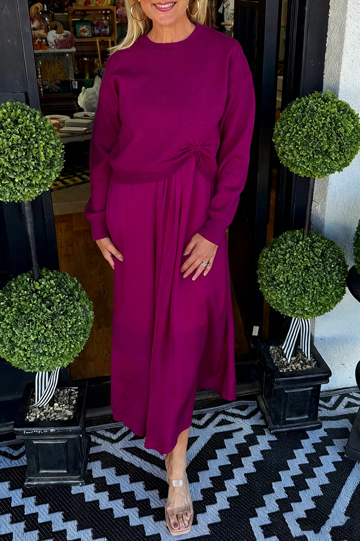 Women Inner Dress + Knitted Pleated Top Casual Suit