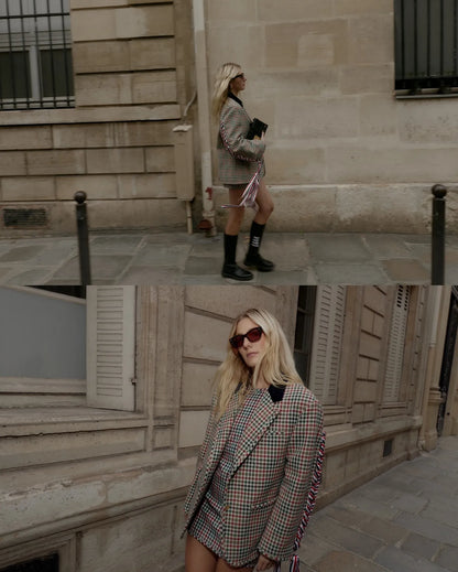 Women's Check Ribbon Blazer